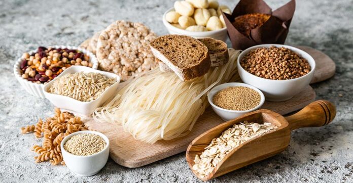 Gluten free diet concept - selection of grains and carbohydrates for people with gluten intolerance